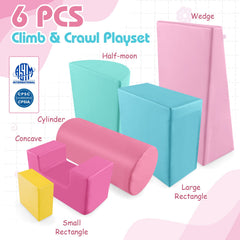6 Pieces Foam Climbing Blocks Indoor Climb and Crawl Activity Playset with Rectangles-Pink