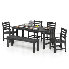 6 Pieces Patio Dining Bench Set Outdoor HDPE Weather Resistant Table and Chairs Set