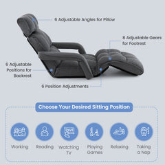 6-Position Adjustable Floor Chair with Adjustable Armrests and Footrest