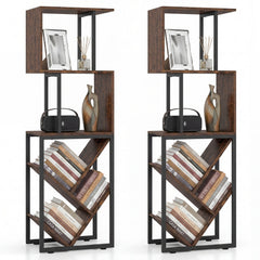 6-Tier Bookshelf Floor Standing Tree S-Shaped Geometric Bookcase with Open Shelves-Brown