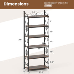 6-Tier Bookshelf Industrial Bookcase with 2 Anti-Tipping Kits and Metal Frame-Rustic Brown