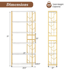 6-Tier Bookshelf Modern Geometric Bookcase with Heavy-duty Metal Frame and Anti-tipping Kits