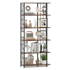 6-Tier Bookshelf Modern Geometric Bookcase with Heavy-duty Metal Frame and Anti-tipping Kits