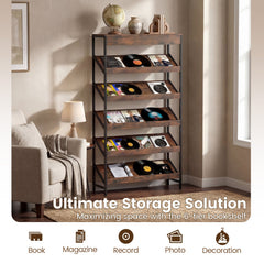 6-Tier Tall Freestanding Bookshelf with Angled Shelves for Home Office-Rustic Brown