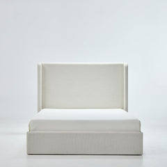 Caron Upholstered Wingback Bed with 52.3' High Headboard in Textured Ivory Canvas Chenille, King Size