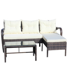 Outdoor Patio Furniture 3-Piece Conversation Set (Beige Cushion)