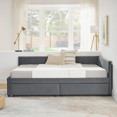 Full Size Upholstered Tufted Bed Frame with Two Drawers
