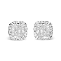 10K White Gold 7/8 Cttw Diamond Princess Composite and Halo Stud Earrings (I-J Color, I1-I2 Clarity)
