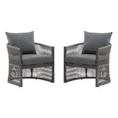 Modern Curved Aluminum Lounge Chair With Stylish Rope Weave Design And Cushioned Comfort For Outdoor
