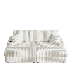 84-Inch Corduroy 3-Seater Sofa with Pillows and Ottomans