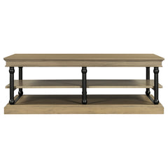 55.1' Wood Coffee Table with Black Legs and Open Storage Shelves