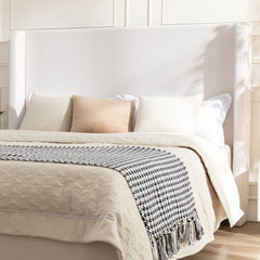 Hayden King Size Upholstered Wingback Bed with Textured Ivory Canvas and Tall 54' Headboard