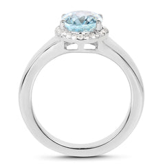 2.63 Carat Genuine Blue Topaz and White Topaz .925 Sterling Silver Ring