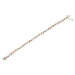 14K Rose Gold Plated .925 Sterling Silver 1/10 Cttw Diamond Round Miracle Plate and "S" Link Tennis Bracelet (I-J Color, I2- I3 Clarity) - 7"