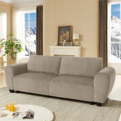 Corduroy Upholstered 3-Seat Sofa Couch 2-in-1 Convertible Sleeper Sofa Light Brown