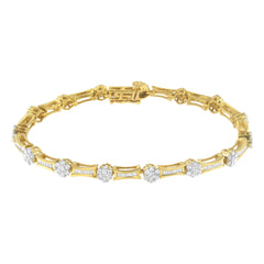 10K Yellow and White Gold 2.00 cttw Round and Baguette-Cut Diamond Link Bracelet (I-J Color, I2-I3 Clarity) - Size 7.25"