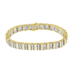 14K Yellow Gold 5.50 Cttw Round and Baguette Diamond Link Bracelet