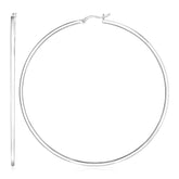 Sterling Silver Large Rectangular Profile Polished Hoop Earrings