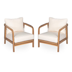 Outdoor Lounge Chair With Woven Backrest, Solid Wood Frame, Comfortable Cushions