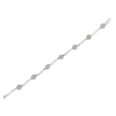 .925 Sterling Silver 1/4 Cttw Diamond Cluster Miracle-Set Station & Twisted Bar 7" Tennis Bracelet (H-I Color, I2-I3 Clarity)
