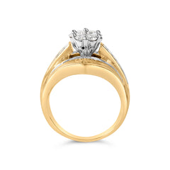 14K Yellow Gold 2-1/3 Cttw Diamond Cluster Channel Set Chevron Shaped Engagement Ring (H-I Color, SI1-SI2 Clarity) - Ring Size 7