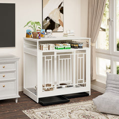 43.3 Inch Wooden Dog Crate Furniture with Divider and Storage