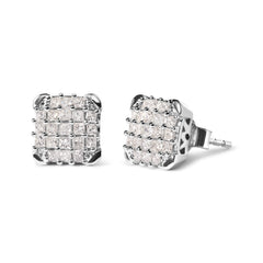 10K White Gold 3/4 Cttw Princess Diamond Composite Open Frame Stud Earrings (I-J Color, I1-I2 Clarity)