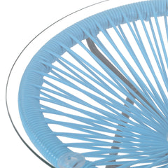 NUSA Modern Rattan Side Table with Tempered Glass Top in Blue