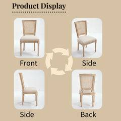 French Country Dining Chairs Set of 2 Upholstered With Natural Rattan Back