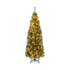 5/6/7/8/9 FT Pre-Lit Artificial Hinged Slim Pencil Christmas Tree