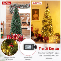 5/6/7/8/9 FT Pre-Lit Artificial Hinged Slim Pencil Christmas Tree