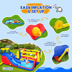 7-in-1 Inflatable Water Park with Slide, Pool, And Bounce House (SAK74216)