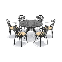 Alora 7-Piece Cast Aluminum Patio Furniture Set With Black Frame And Off-White Cushions (SAK12948)