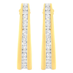 10K Yellow Gold 1 cttw Channel Set Diamond J-Hoop Earrings (H-I Clarity, I1-I2 Color)