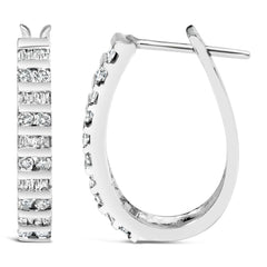 10K White Gold 1.0 Cttw Alternating Diamond "U" Hoop Earrings (I-J Color, I2-I3 Clarity)