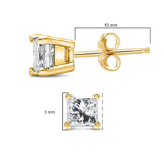 IGI Certified 14k Yellow Gold 1/3 Cttw 4-Prong Set Princess-Cut Solitaire Diamond Push Back Stud Earrings (Q-R Color, I1-I2 Clarity)