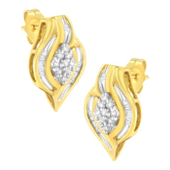 10K Yellow Gold 1/3 cttw Round-Cut Diamond Cluster and Swirl Stud Earrings (J-K Clarity, I2-I3 Color)