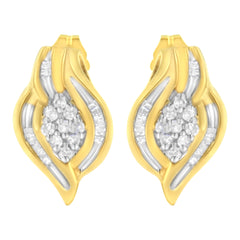 10K Yellow Gold 1/3 cttw Round-Cut Diamond Cluster and Swirl Stud Earrings (J-K Clarity, I2-I3 Color)