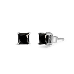14K White Gold 1/2 Cttw Princess-Cut Treated Black Diamond Classic 4-Prong Stud Earrings with Push Backs (Fancy Color-Enhanced, I2-I3 Clarity)