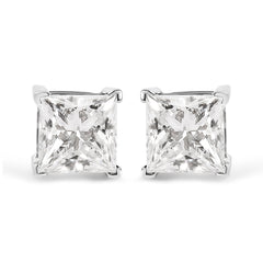 14K White Gold 1 1/2 Cttw Clarity Enhanced Princess Cut Diamond Solitaire Stud Earrings (I-J Color, I1-I2 Clarity)