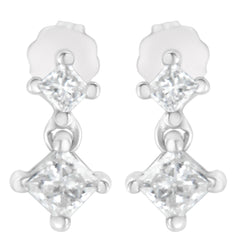 14K White Gold 3/4 cttw Double Diamond Princess-Cut Stud Earrings (I-J Clarity, I2-I3 Color)