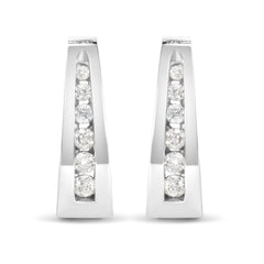 14k White Gold 1/4 Cttw Channel-Set Brilliant Round-Cut Diamond Hoop Earrings (I-J Color, I2-I3 Clarity)