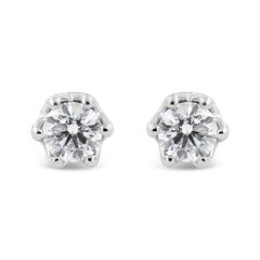 14K White Gold 1/2 Cttw Round Diamond Crown Stud Earring (I-J Color, I1-I2 Clarity)