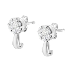 14K White Gold 3/4 Cttw Diamond Floral Cluster Drop and Dangle Stud Earrings (H-I Color, I1-I2 Clarity)