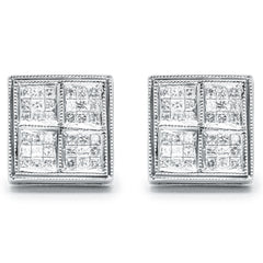 14K White Gold 1/2 Cttw Princess Diamond Composite Box Shape Milgrain Stud Earrings (H-I Color, SI1-SI2 Clarity)