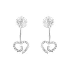 .925 Sterling Silver 1/4 Cttw Diamond Swirl Heart Front/Back Earrings (I-J Color, I2-I3 Clarity)