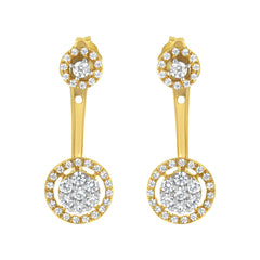 14K Yellow Gold Plated .925 Sterling Silver 5/8 Cttw Diamond Removable Stud and Dangle Earrings (I-J Color, I2-I3)