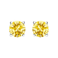 14K White Gold 1.0 Cttw Lab Grown Yellow Diamond Solitaire Stud Earrings (Yellow Color, VS2-SI1 Clarity)