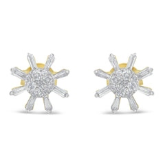 10k Yellow Gold Round and Baguette Diamond Stud Earring (0.50 cttw, H-I Color, I2-I3 Clarity)