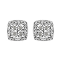 .925 Sterling Silver 1/4 cttw Round Cut Diamond Square Shape Milgrain Stud Earrings (I-J Color, I3 Clarity)